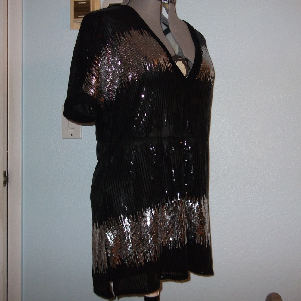 INC Size XL Silver Black Sequin Dress Tunic Top - Picture 3 of 8